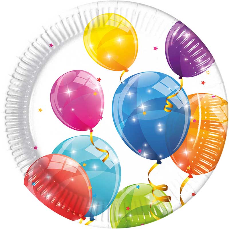 8PK 23cm SPARKLING BALLOONS PAPER PLATES