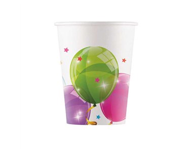 8PK 200ml SPARKLING BALLOONS PAPER CUPS