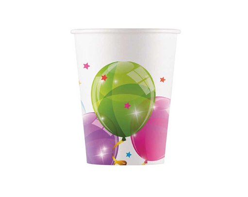 8PK 200ml SPARKLING BALLOONS PAPER CUPS