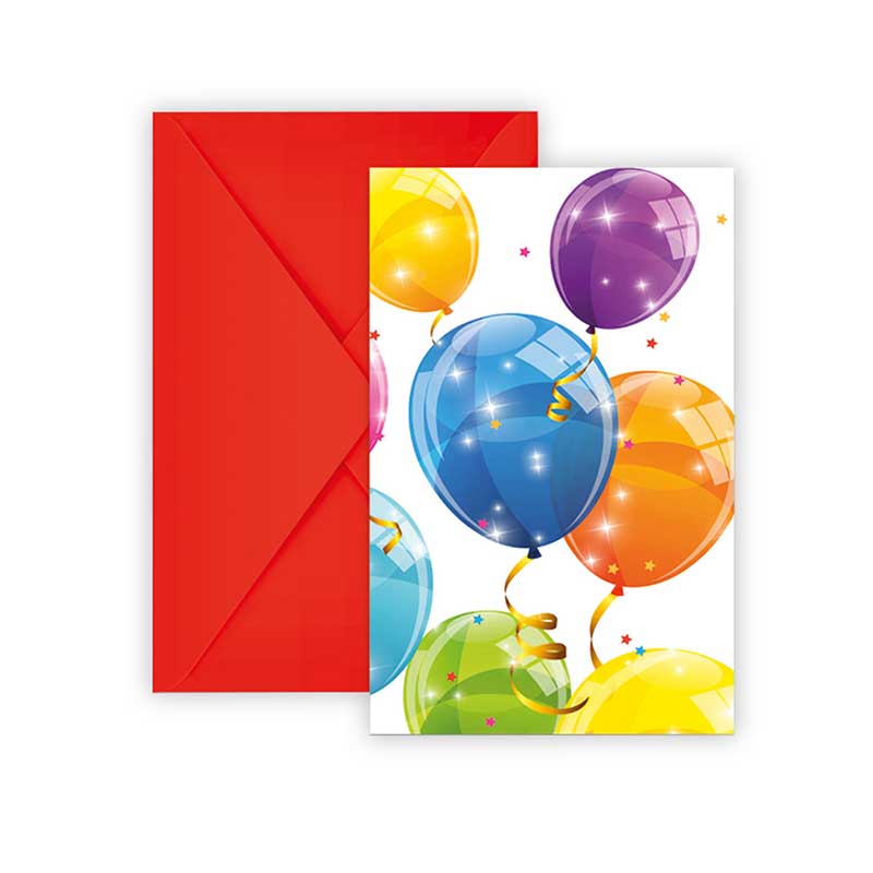 6PK SPARKLING BALLOONS INVITATIONS & ENVELOPES