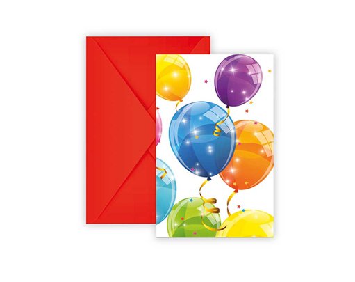 6PK SPARKLING BALLOONS INVITATIONS & ENVELOPES