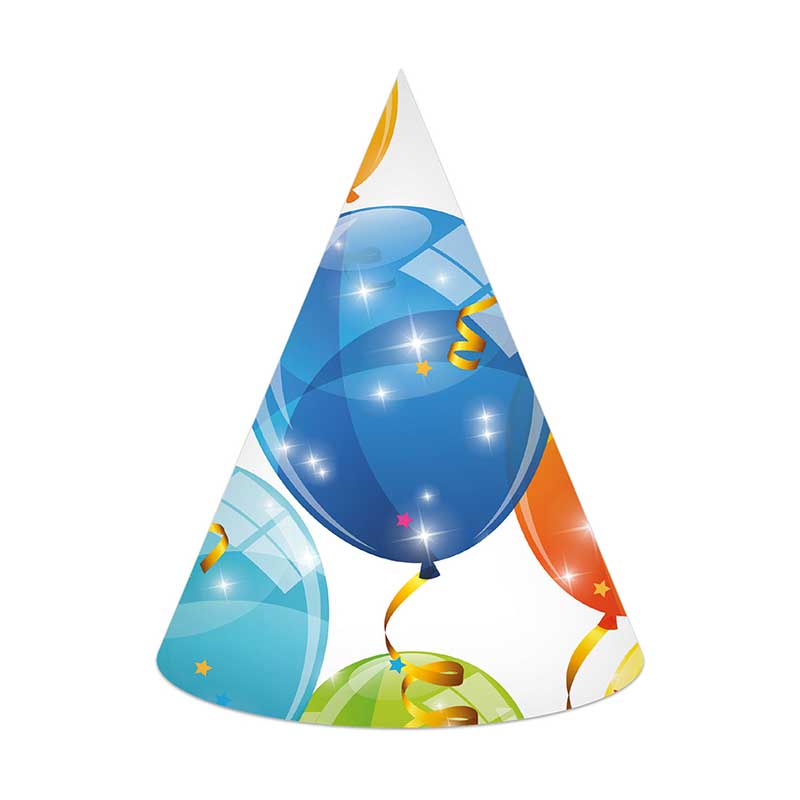 6PK SPARKLING BALLOONS PAPER HATS