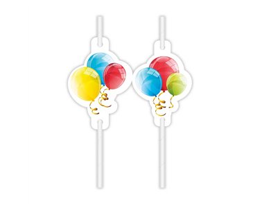 4PK SPARKLING BALLOONS PAPER DRINKING STRAWS