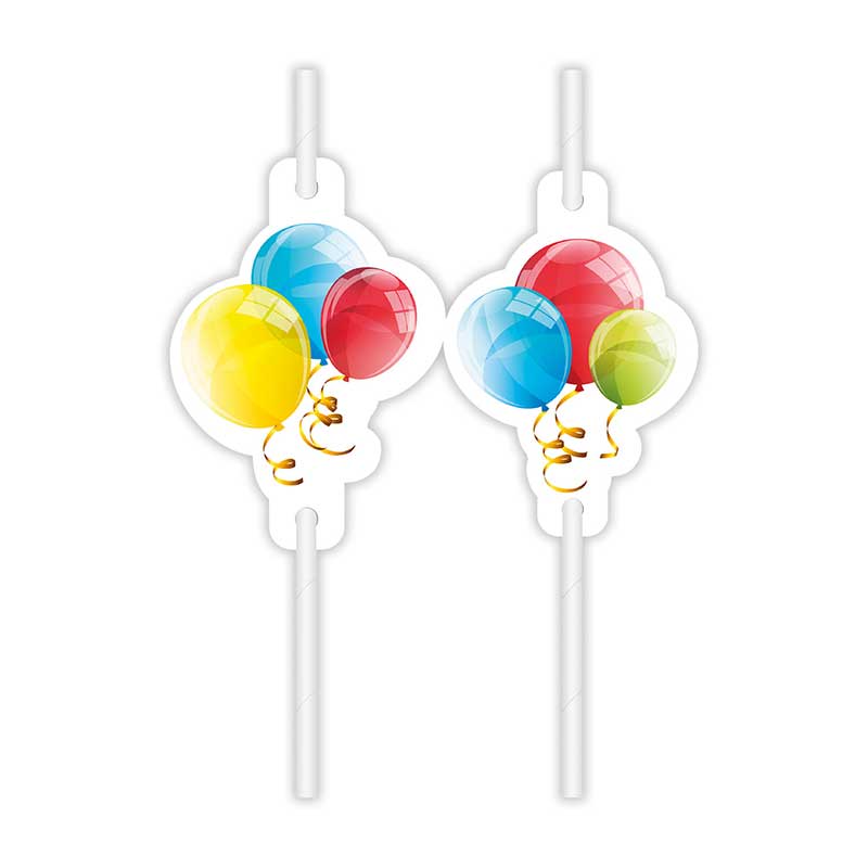 4PK SPARKLING BALLOONS PAPER DRINKING STRAWS