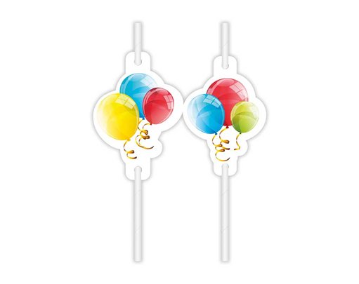 4PK SPARKLING BALLOONS PAPER DRINKING STRAWS