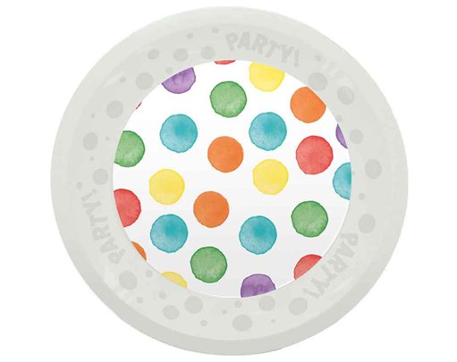 4PK 21cm MULTICOLORWATER DOTS PARTY REUSABLE PLATES