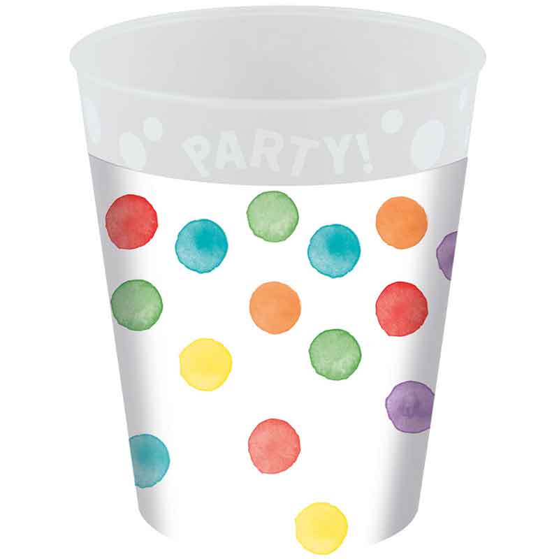 4PK 250ml MULTICOLORWATER DOTS PARTY REUSABLE CUPS