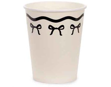 6PK 220ml CREAM AND BLACK PAPER CUPS WITH BOWS