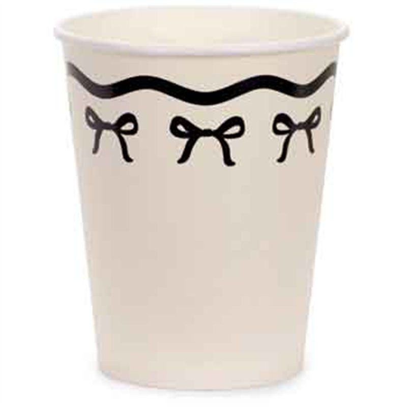 6PK 220ml CREAM AND BLACK PAPER CUPS WITH BOWS