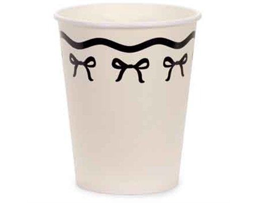 6PK 220ml CREAM AND BLACK PAPER CUPS WITH BOWS
