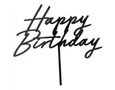 16.5cm BLACK "HAPPY BIRTHDAY" ACRYLIC CAKE TOPPER