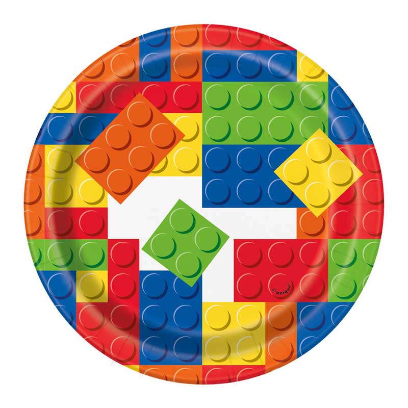 (8) 7IN BUILDING BLOCKS B/DAY PLATES