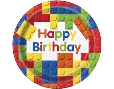 (8) 9IN BUILDING BLOCKS B/DAY PLATES