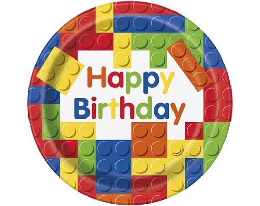 (8) 9IN BUILDING BLOCKS B/DAY PLATES