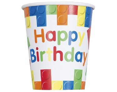 (8) 9OZ BUILDING BLOCKS B/DAY CUPS