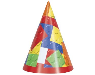 (8) BUILDING BLOCKS B/DAY PARTY HATS
