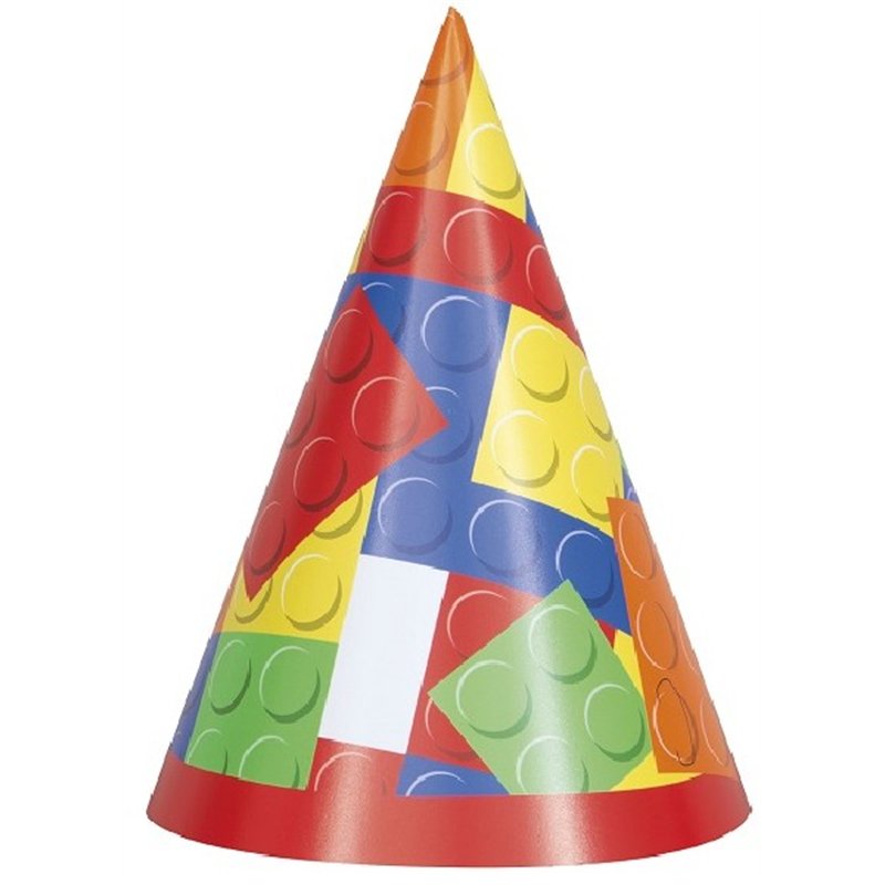 (8) BUILDING BLOCKS B/DAY PARTY HATS