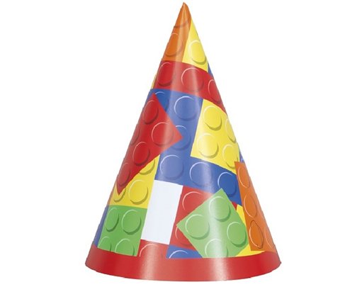 (8) BUILDING BLOCKS B/DAY PARTY HATS