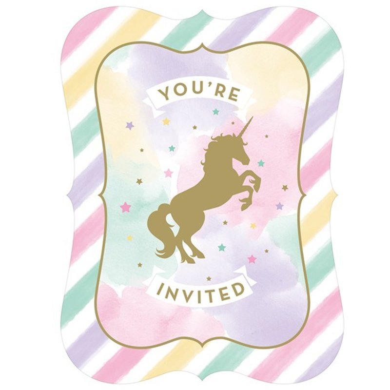 (8) UNICORN SPARKLE POSTCARD INVITATIONS