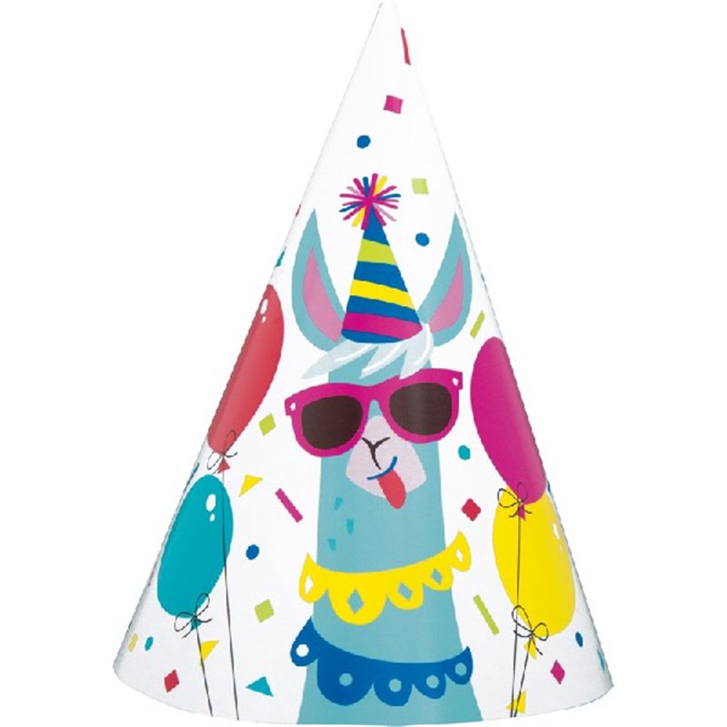(8) LLAMA BIRTHDAY PARTY HATS