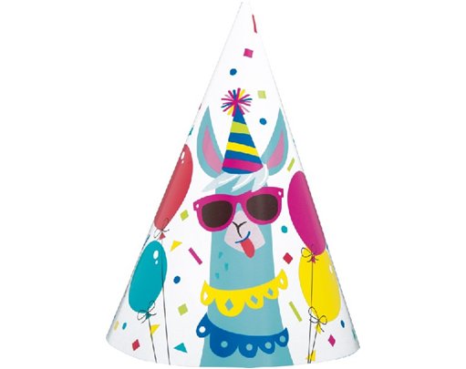 (8) LLAMA BIRTHDAY PARTY HATS