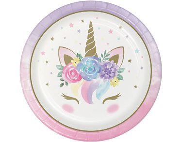 (8) 9in UNICORN BABY PAPER DINNER PLATES