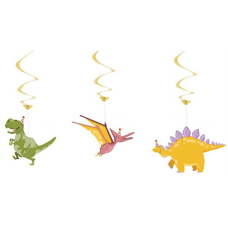 3PC DINO PARTY DECORATION SWIRLS