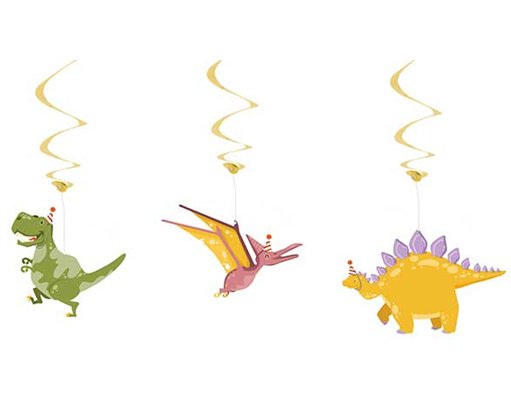 3PC DINO PARTY DECORATION SWIRLS