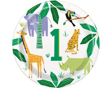 8PK 9in ANIMAL SAFARI 1ST BIRTHDAY PLATES