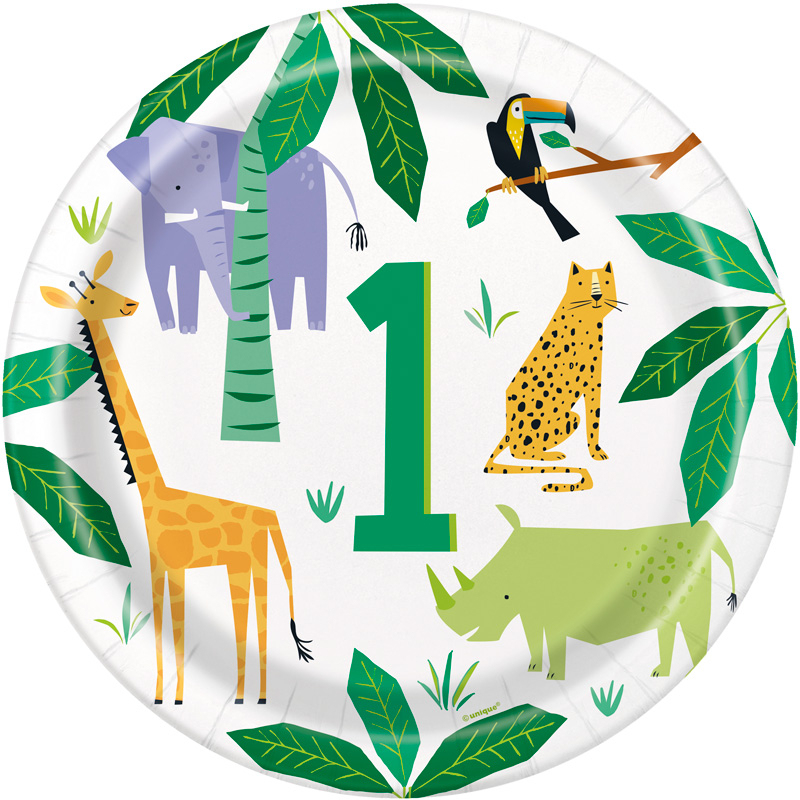 8PK 9in ANIMAL SAFARI 1ST BIRTHDAY PLATES