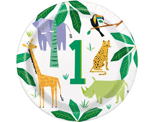 8PK 9in ANIMAL SAFARI 1ST BIRTHDAY PLATES
