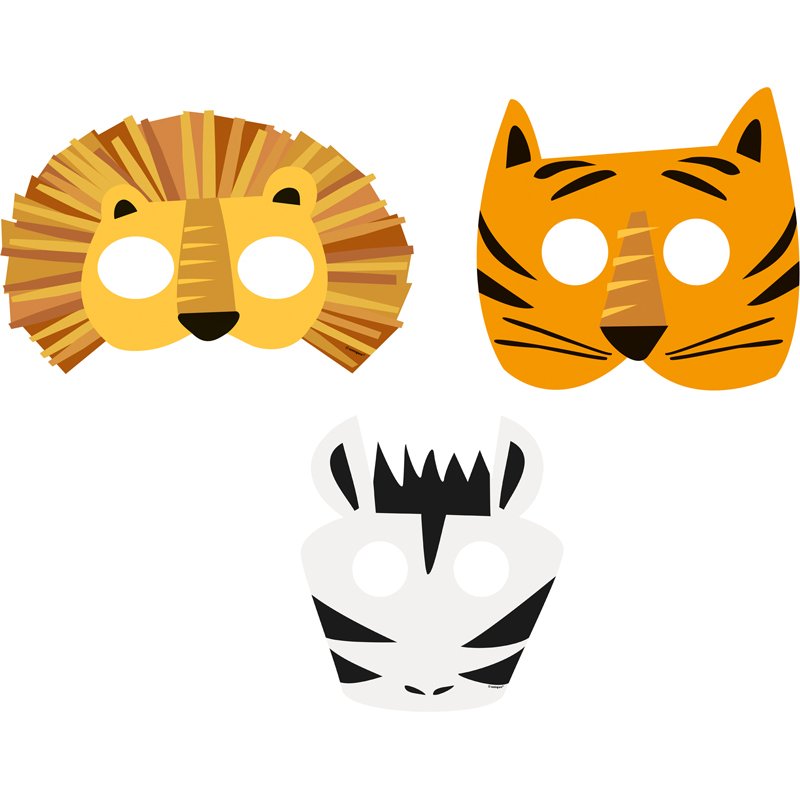 8PK ANIMAL SAFARI PAPER MASKS