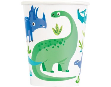 8PK 9oz BLUE & GREEN DINOSAUR PAPER CUPS