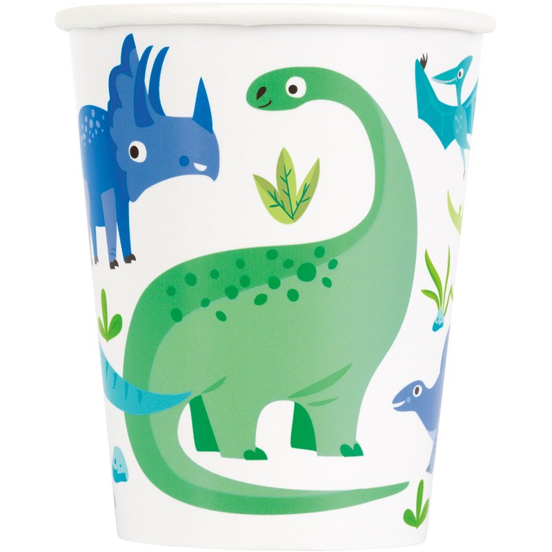 8PK 9oz BLUE & GREEN DINOSAUR PAPER CUPS