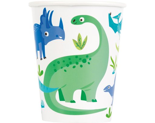 8PK 9oz BLUE & GREEN DINOSAUR PAPER CUPS