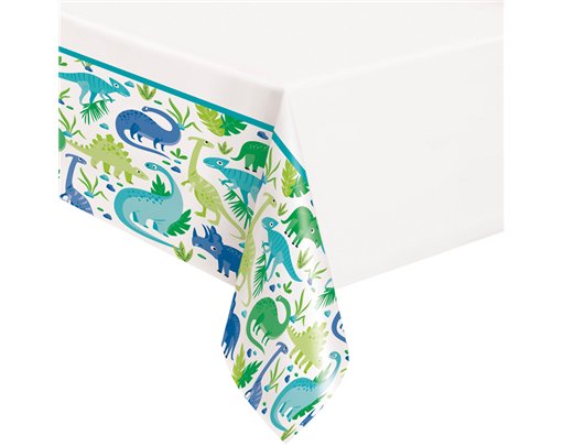 54x84in BLUE & GREEN DINOSAUR PLASTIC TABLE COVER