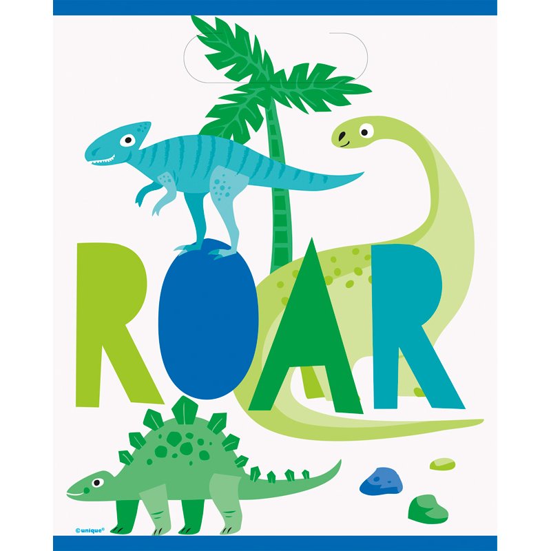 8PK BLUE & GREEN DINOSAUR LOOT BAGS