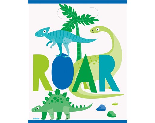 8PK BLUE & GREEN DINOSAUR LOOT BAGS