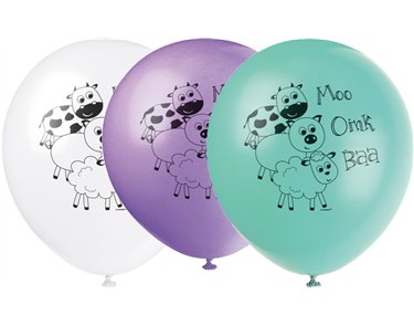 8PK 12in PASTEL FARM ANIMALS BALLOONS