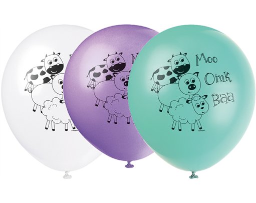 8PK 12in PASTEL FARM ANIMALS BALLOONS