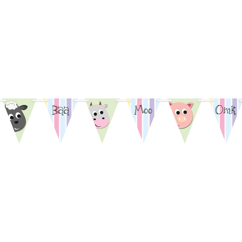 PASTEL FARM ANIMALS PAPER FLAG BANNER