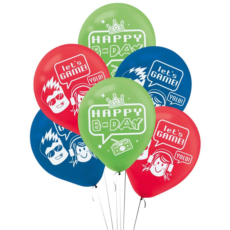 6PK 11in PARTY TOWN LATEX BALLOONS