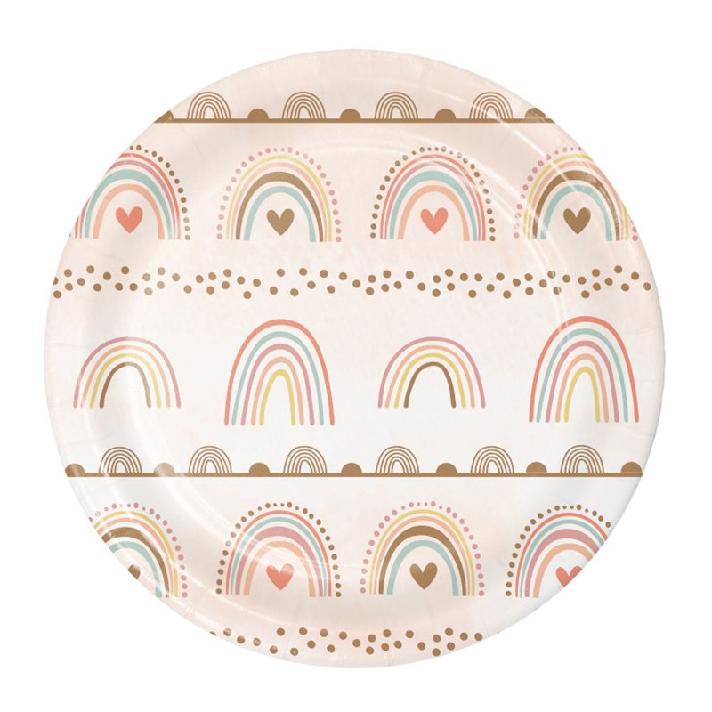 8PK 18cm BOHO RAINBOW PAPER PLATES