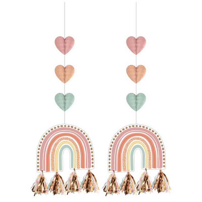2PK BOHO RAINBOW HANGING CUTOUTS WITH TASSELS