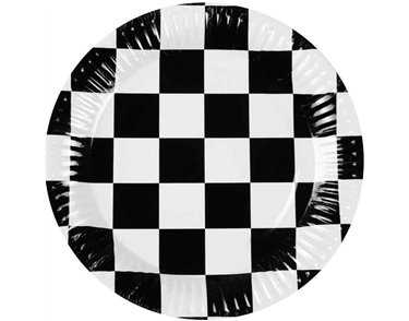 10PK 23cm CHEQUERED FLAG RACING PAPER PLATES