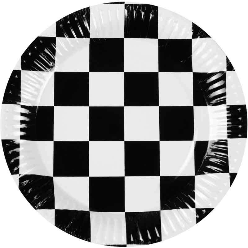 10PK 23cm CHEQUERED FLAG RACING PAPER PLATES