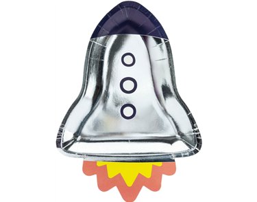 6PK ROCKET SHAPED SPACE PARTY PLATES