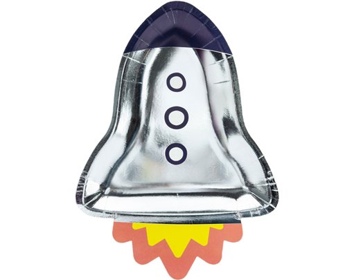 6PK ROCKET SHAPED SPACE PARTY PLATES