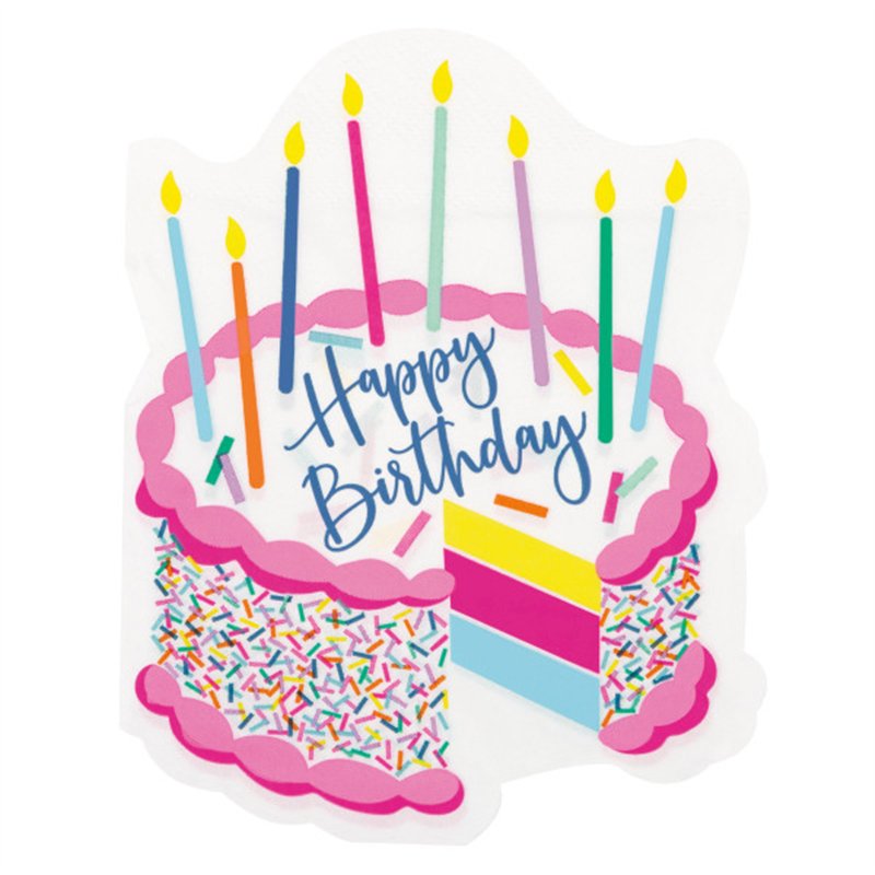 16PK PINK SPRINKLE CAKE SHAPED LUNCHEON NAPKINS