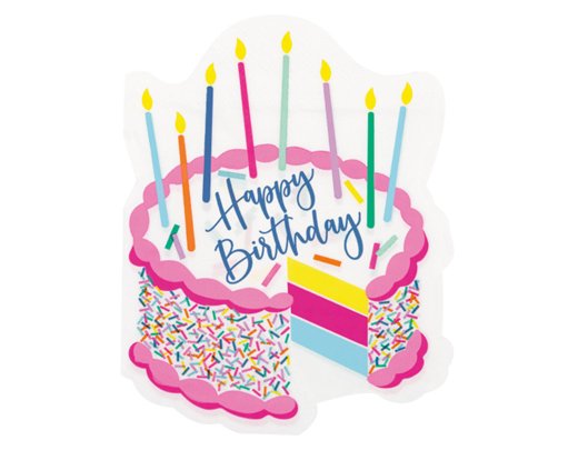 16PK PINK SPRINKLE CAKE SHAPED LUNCHEON NAPKINS